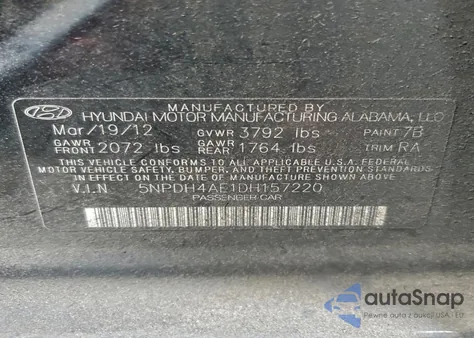 2013 Hyundai Elantra Gls from USA, damaged, VIN 5NPDH4AE1DH157220